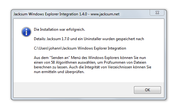 Jacksum Windows Explorer Integration