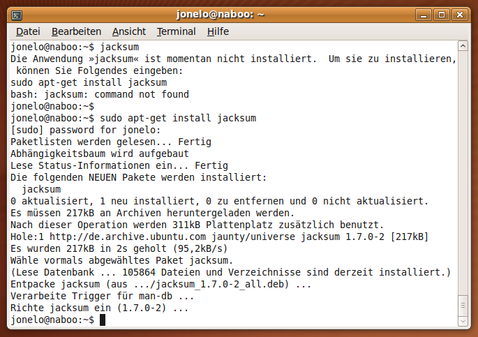 Jacksum on Ubuntu 9.04