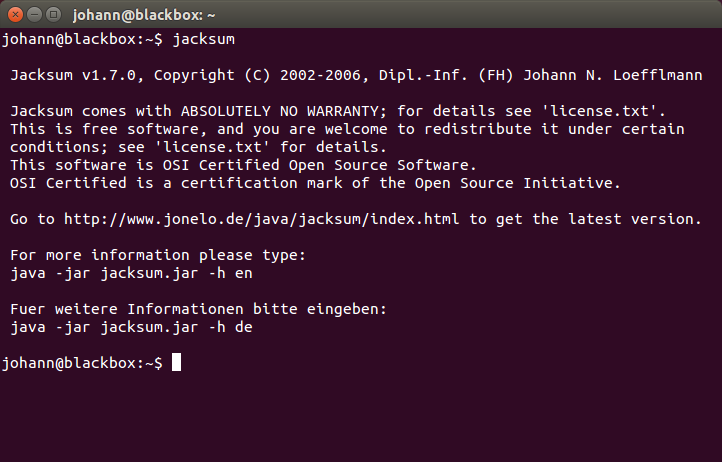 Jacksum unter Ubuntu 14.04